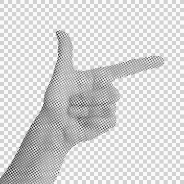 Vintage halftone pointing right hand gesture illustrating direction for pap.. Stock Illustration