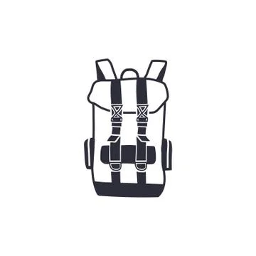 Vintage hand drawn backpack shape in monochrome engrave line style. Adventure Stock Illustration