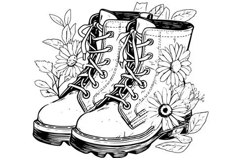 Vintage Hand-Drawn Boot Vector Sketch: Retro Adventure in the Wild Garden. Stock Illustration
