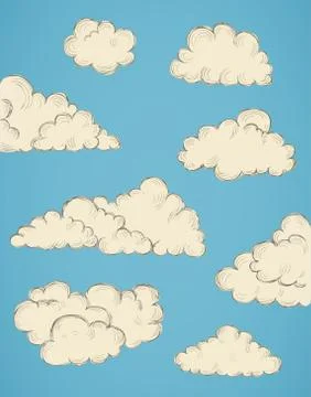 Vintage hand drawn clouds Illustrazione stock