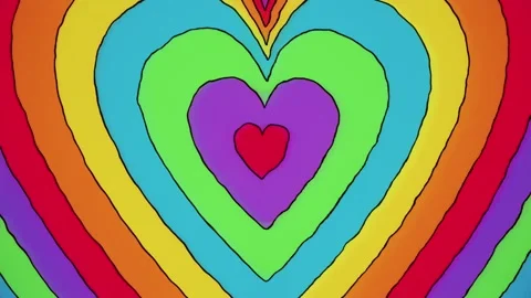 Vintage Hand-Drawn Concentric Psychedelic Colorful Hearts Background Loop Stock Footage 263124744