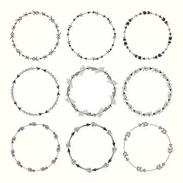 Vintage hand drawn decorative frames made of arrow elements 库存插图