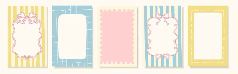 Vintage hand drawn frames with lines, ribbons, and swirls. Colorful minimal.. Stock Illustration