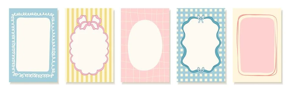 Vintage hand drawn frames with lines, ribbons, and swirls. Colorful minimal.. Stock Illustration