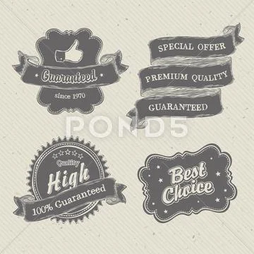 Vintage hand-drawn labels collection on textured paper. vector illustration, Stock Illustration