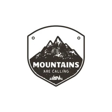 Vintage hand drawn mountains emblem. The great outdoor patch. Mountains are Stock Illustration