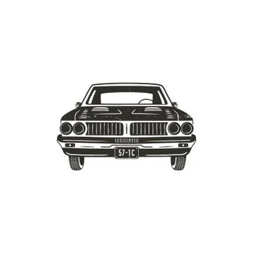 Vintage hand drawn muscle car. Retro car symbol design. Classic car emblem Stock Illustration