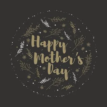 Vintage hand drawn rustic wreath with flowers and handwritten Happy Mother's Day Stock Illustration