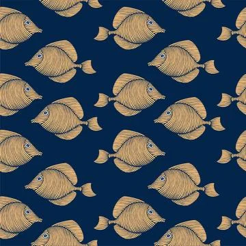 Vintage Hand drawn Seamless pattern with sea creatures. Sea life background. Dec Stockillustratie