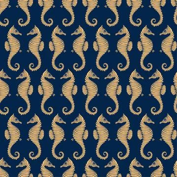 Vintage Hand drawn Seamless pattern with sea creatures. Sea life background. Dec Stockillustratie
