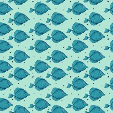 Vintage Hand drawn Seamless pattern with sea creatures. Sea life background. Dec Stock Illustration