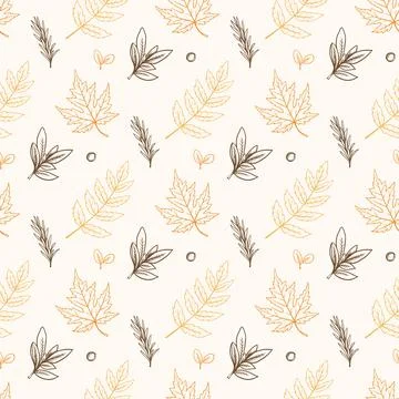 Vintage Hand Drawn Seamless Pattern with Autumn Leaves 库存插图