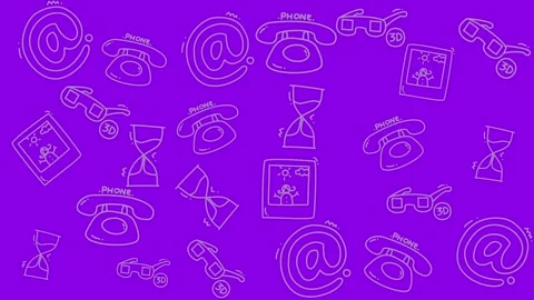 Vintage Hand Drawn Technology Doodle Pattern on Vibrant Purple Background Stock Footage 344909952