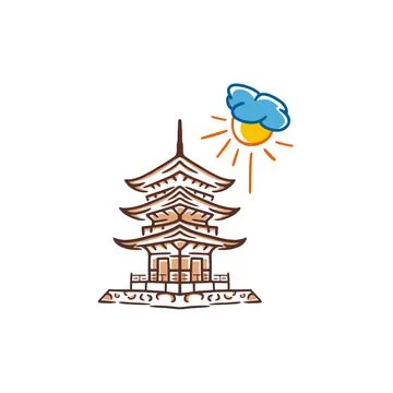 Vintage hand drawn Temple with cloud and sun Logo design vector Illustration Stock Illustration