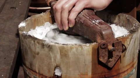 Vintage hand-operated ice-cream maker Stock Footage 59125284