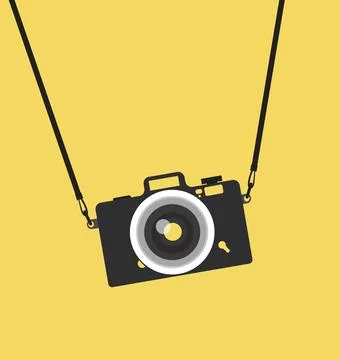 Vintage hanging camera on a strap in a flat style Illustrazione stock