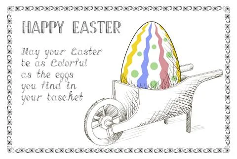 Vintage happy easter egg in cart Illustrazione stock