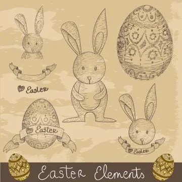 Vintage happy easter elements set Stockillustratie