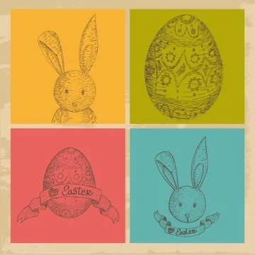 Vintage happy easter elements set 스톡 일러스트