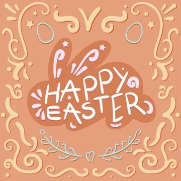 Vintage Happy Easter lettering 스톡 일러스트