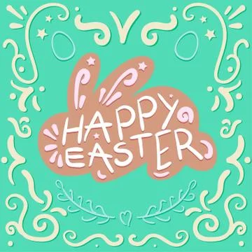 Vintage Happy Easter lettering 스톡 일러스트