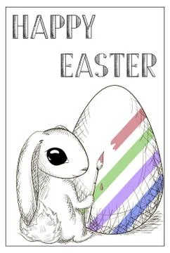 Vintage happy easter rabbit paint an egg. Illustrazione stock