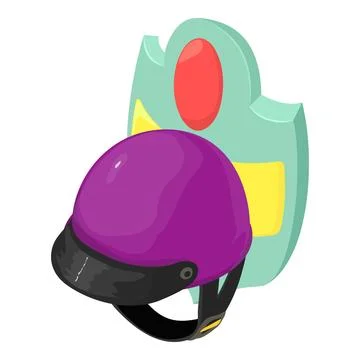 Vintage helmet icon isometric vector. Retro racing helmet and metal shield icon Illustrazione stock