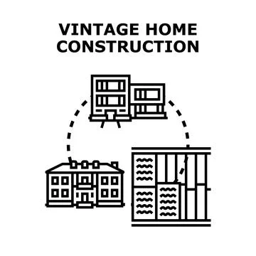 Vintage home construction development building process concept Stock Illustration