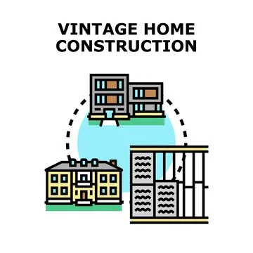 Vintage home construction development building process concept Stock Illustration