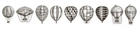 Vintage hot air balloons. Cute flying retro transport for summer holidays Stock Illustration