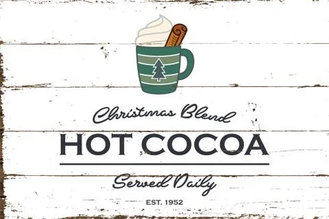 Vintage Hot Cocoa Sign with Shiplap Design Stock Illustration