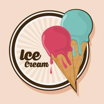 Vintage ice cream over seal stamp. Dessert design. Vector graphi Ilustração Stock