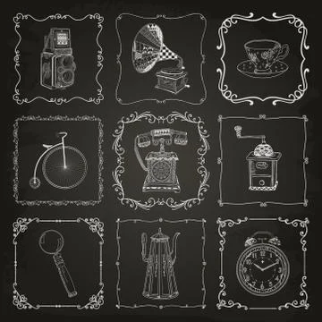 Vintage icons and frames Stock Illustration
