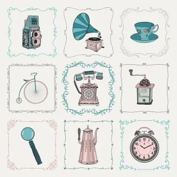 Vintage icons and frames Illustrazione stock