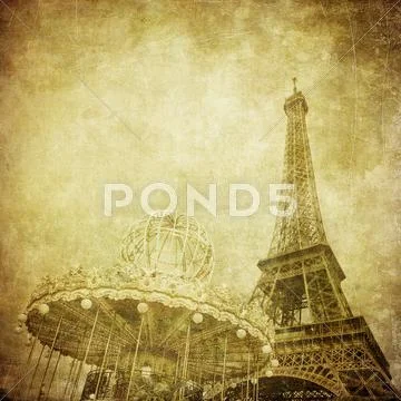 Vintage image of eiffel tower, paris, france Stock Illustration
