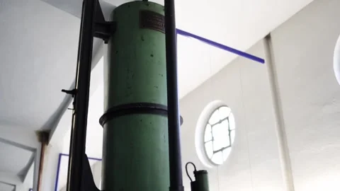 Vintage industrial air compressor unit by F. Ringhoffer Smíchov. Preserved examp Stock Footage 304884662