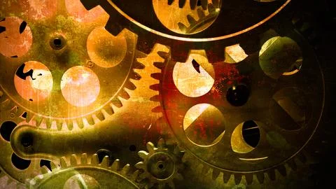 Vintage Industrial Grunge Background with Gritty Steampunk Metal Gears Foto stock