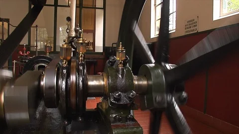 Vintage industrial steam engine working at indoor location Stock Footage 87314161