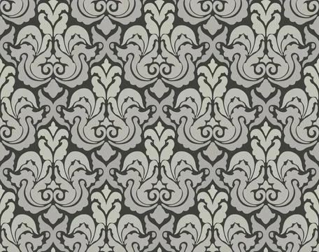 Vintage-inspired damask pattern in black and gray with bold ornamental and Stock Illustration