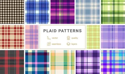 Vintage inspired plaid patterns designed for professional use. Seamless vecto Stock Illustration