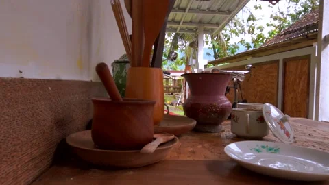 Vintage interior design of traditional java house Stock Footage 228458963