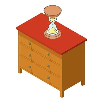 Vintage interior icon isometric vector. Old sandglass on big wooden dresser icon Stock Illustration