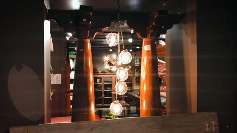 Vintage interior lamp Balls Column Wood Design Incandescent Light Bulbs 스톡 동영상 212306325