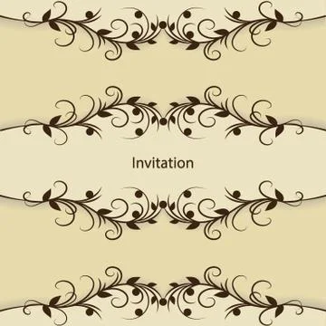Vintage invitation card with pattern on brown background Stock Illustration