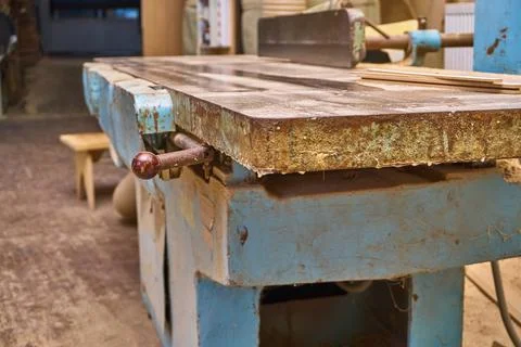 Vintage jointer in a workshop. Old used but working jointer 写真素材