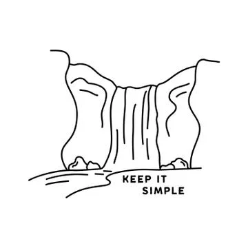 Vintage keep it simple camp logo design. Outdoor adventure waterfall line art Illustrazione stock