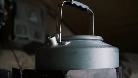 Vintage Kettle Oustide Stock Footage 96164728