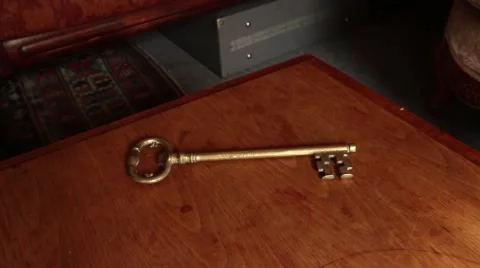 VINTAGE KEY ON TABLE - Dolly Move in/out &amp; Settle (#1 ) Vídeos de archivo 47571731