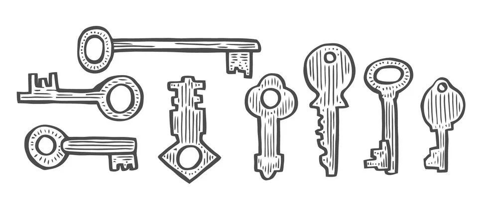 Vintage key vector set Illustrazione stock