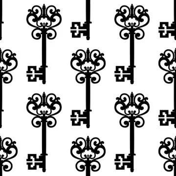 Vintage keys with bows seamless pattern Illustrazione stock